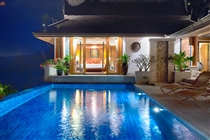 Pool and bedroom at night